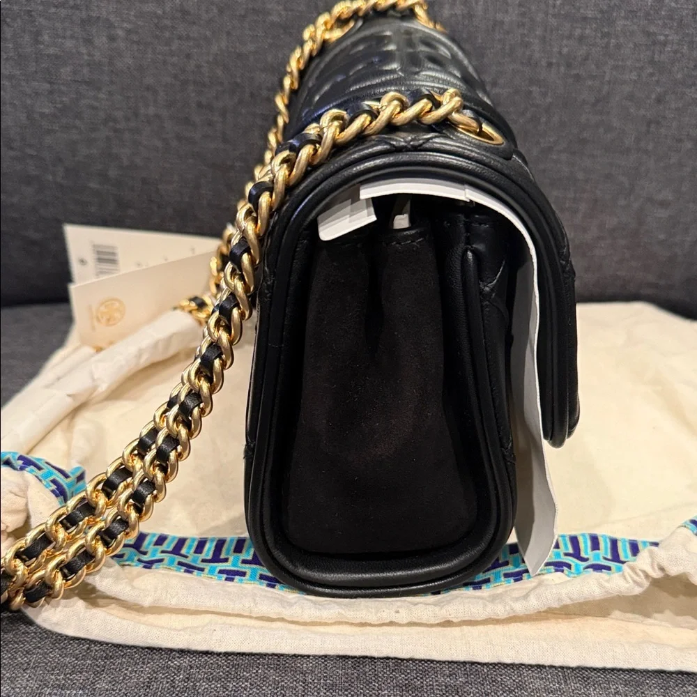 Tory Burch Black Quilted Bag with Gold Chain